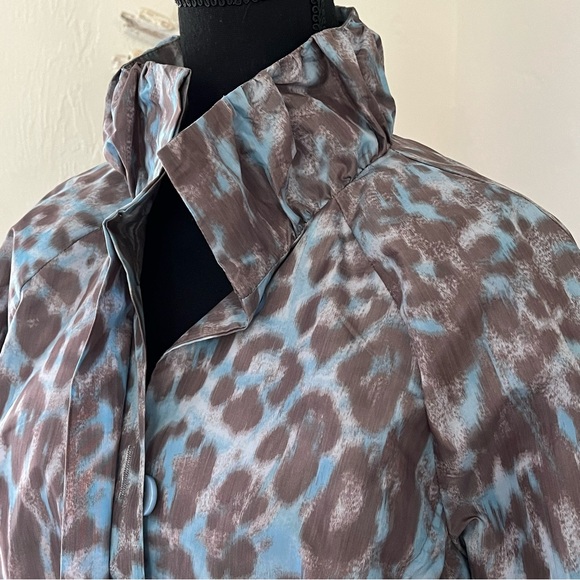 Simonton Says Women Animal Print Anorak Jacket XS Blue Grey Tie Waist Rain Slick - Picture 2 of 16